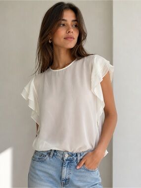 White Ruffle Sleeve Top